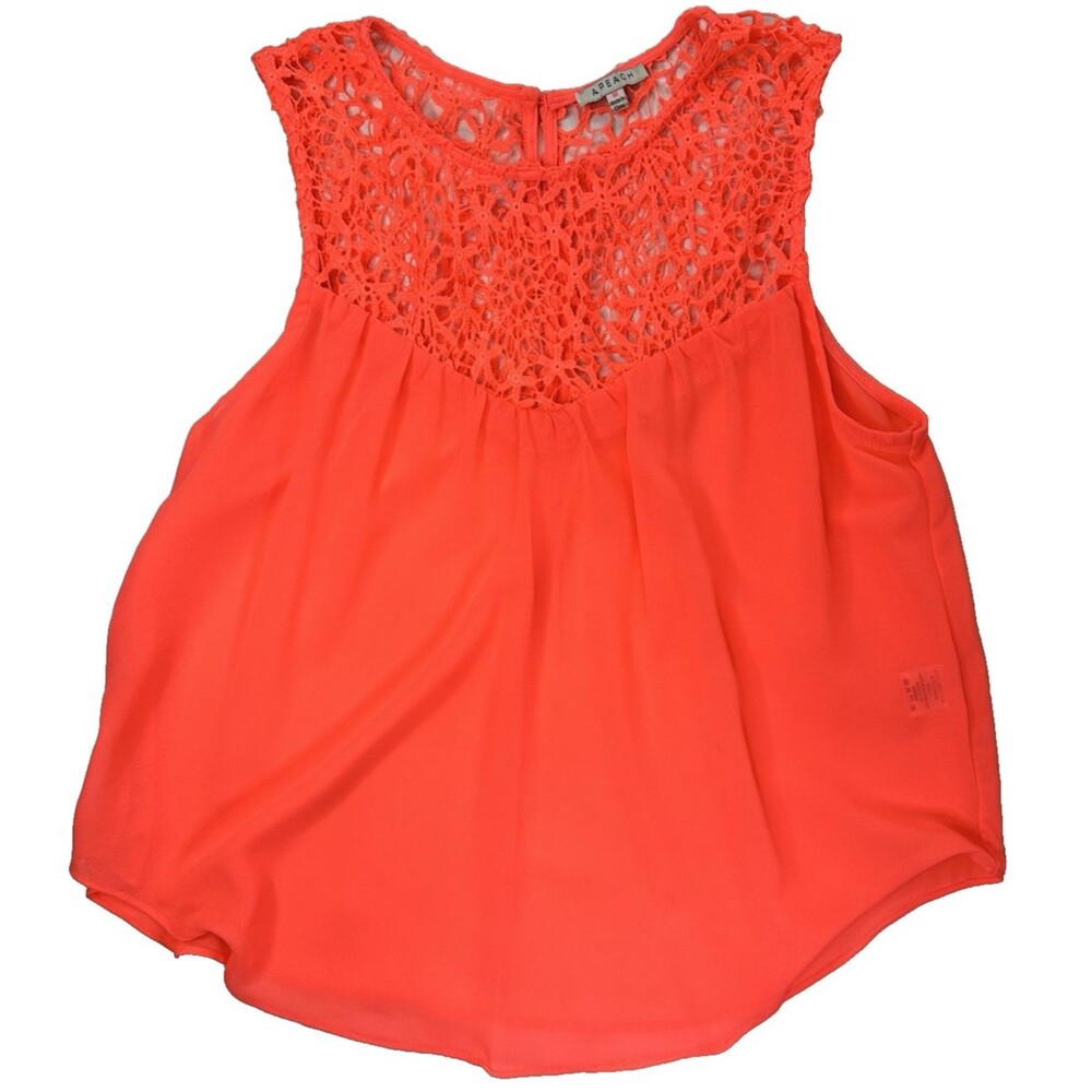 A.PEACH Top Crochet Sleeveless Flowy Peasant Boho Festival Coral Oversize Tank M